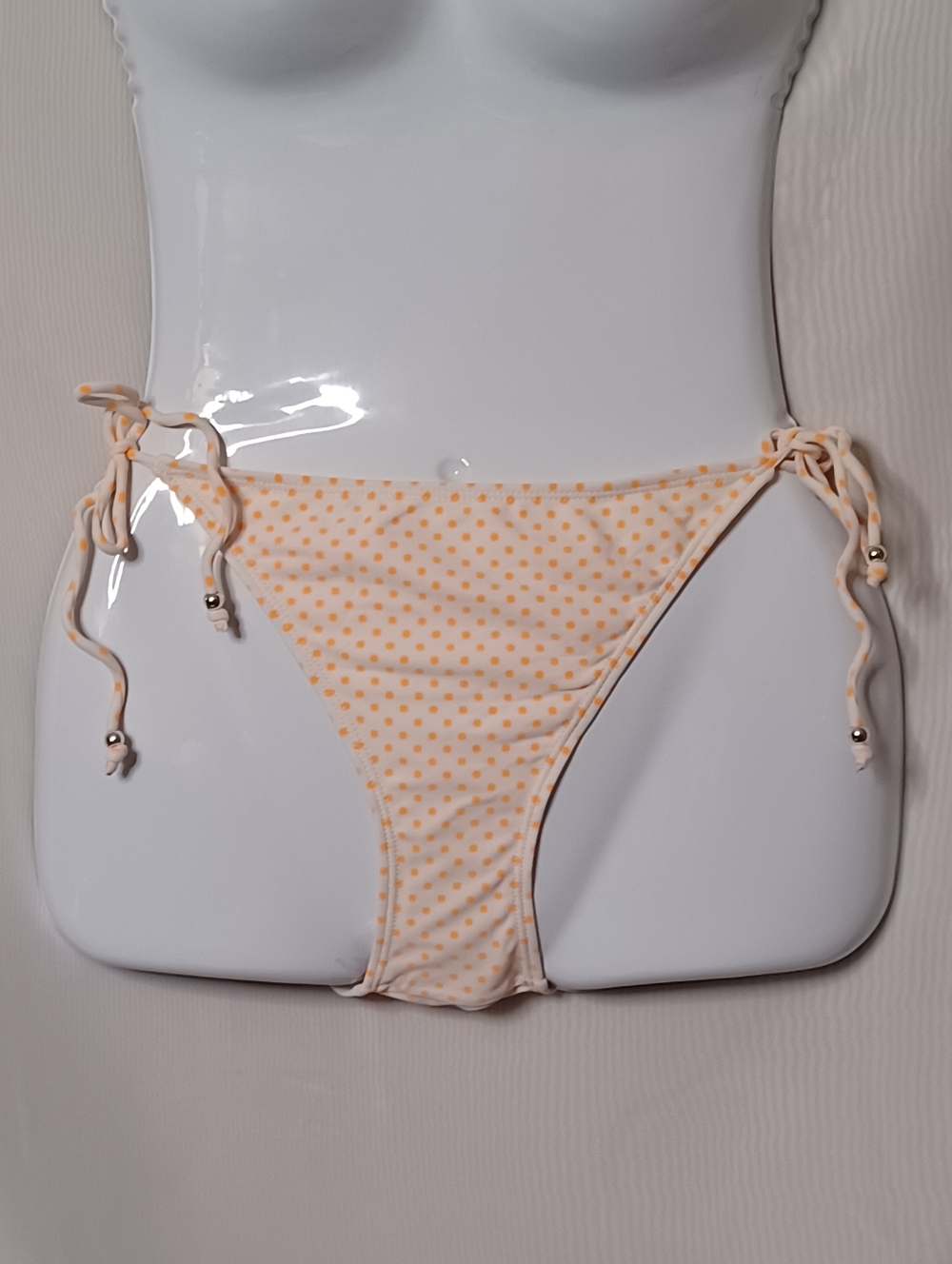 Ingear White Bikini Bottoms with Orange Polka Dots Swimwear. Size L